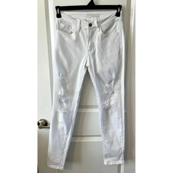 Nature Denim Mid Rise Skinny White Jeans Womens Size 27 Distressed stretch NWOT - Picture 1 of 6